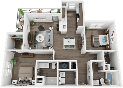 Floor plan for 2 beds, 2 baths, 1243 sqft